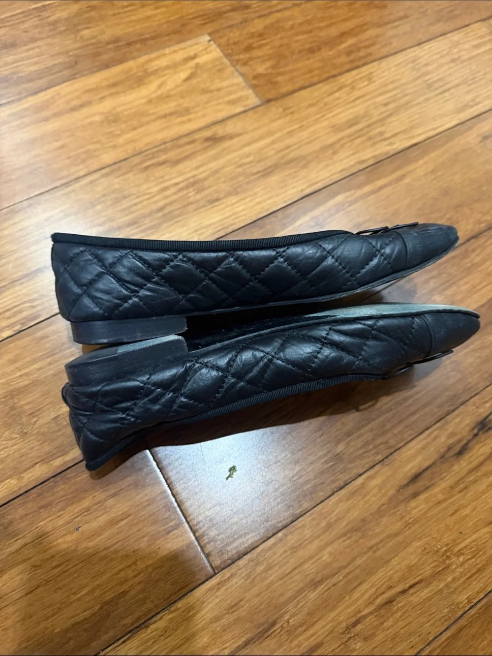 Chanel Size 37.5 Black Aged Calfskin Ballerina Flats